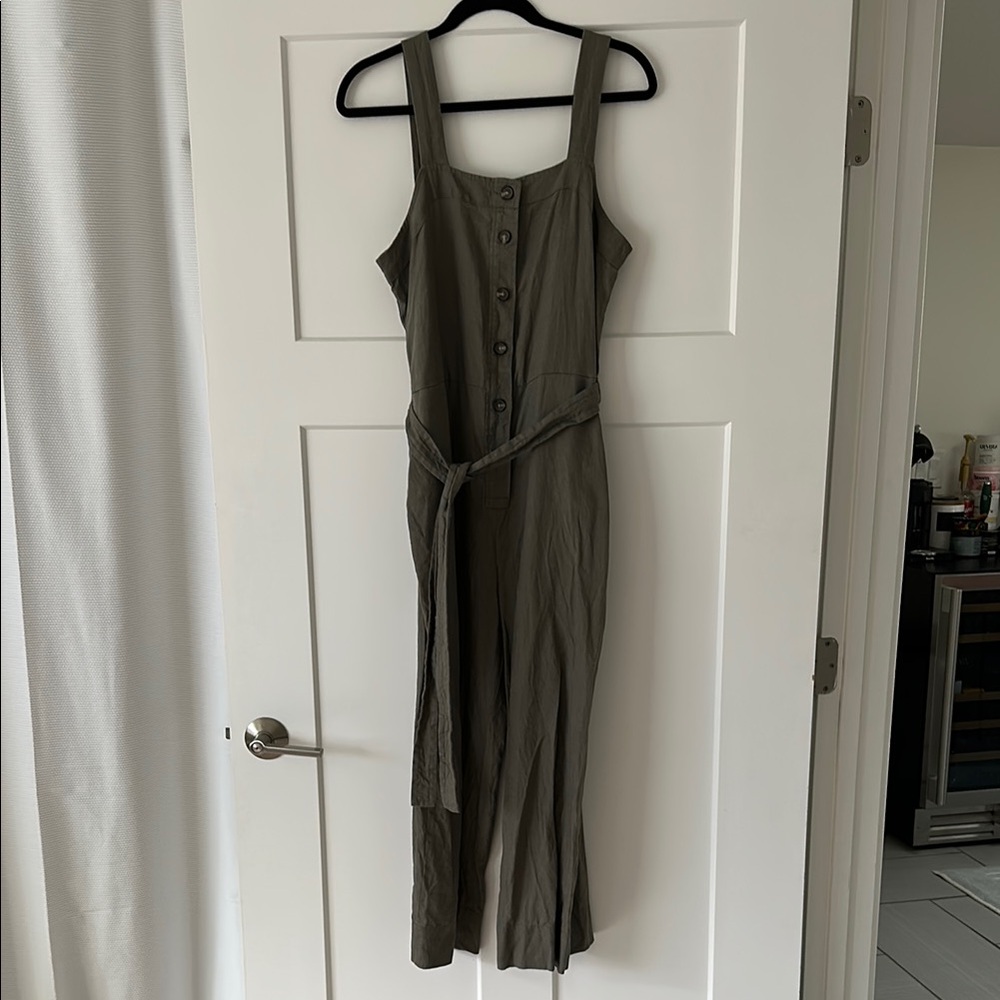 Everlane Linen Olive Button Down Jumpsuit
